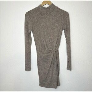 ACOA Knit Brown Dress Women's Small Mock Neck Long Sleeve Keyhole Back Mini‎